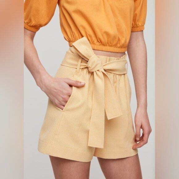 Aritzia Wilfred Gelas Shorts Paperbag High rise Waist Plaid Tie waist size 00 - Picture 6 of 13